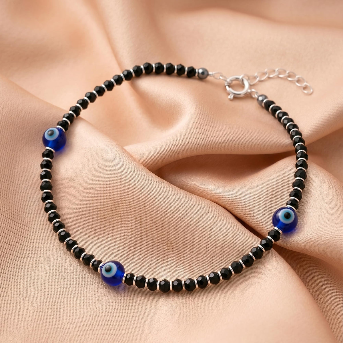 925siller Pure 925 Sterling Silver Evil Eye Anklet for Women & Girls | Black Beaded Nazariya Payal | Adjustable Stylish Anklet for Everyday Wear