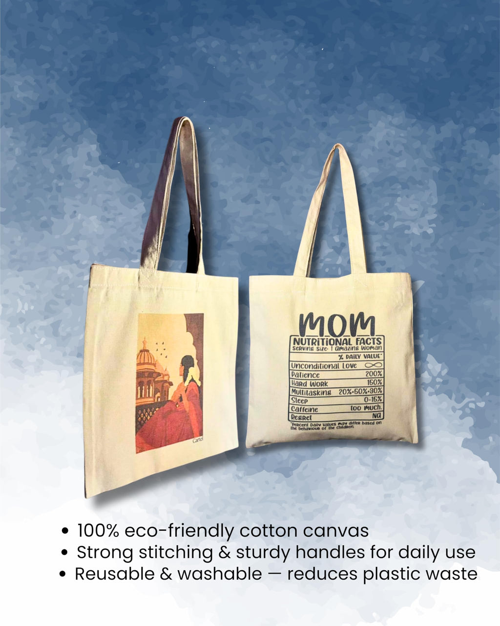 Cartel Cotton Tote Bag with Indian Architecture Print, Cream Colour (Retro, L)