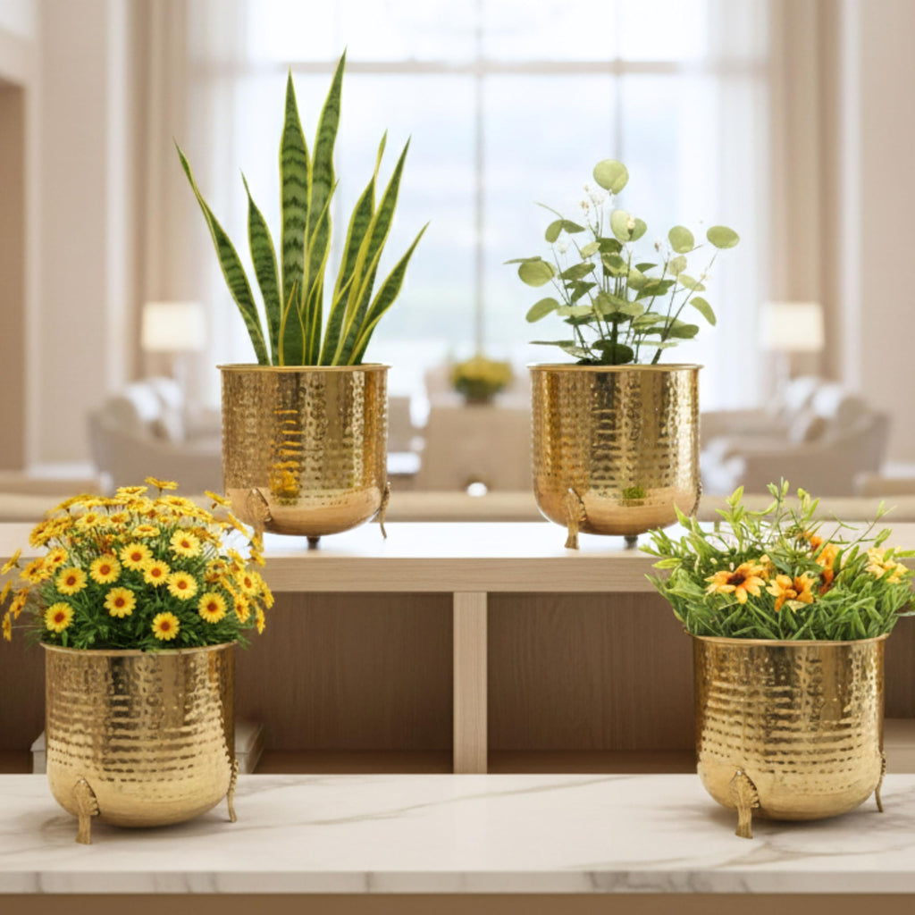 BEHOMA Hammered Gold Metal Planter Set of, Golden - Set of 4