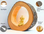 NESTED AURA Enchanting Mahogany Log with Handcrafted Dokra Figurine & LED Spotlight | Unique Home Decor Items for Living Room, Bedroom, or Office | Rustic Charm,Natural Imperfections | 18 cm