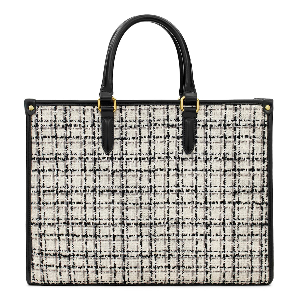 Miraggio Womens Denice Tweed Large Sized Tote Bag With Adjustable & Detachable Sling Strap And Top Handles | Fits Upto 16 Laptop | Tote Bags for Women For Office Use, Work, Tweed White