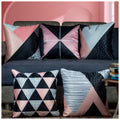 Vendola Decorative Satin Sofa Cushion Covers Set of 5, 20 inch x 20 inch, Sofa Pillow Cover, Black and Pink, Geometrical Design, Zipper Closure (Bellarina, 20X20 Inches)