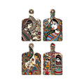 Artvibes Beautiful Women Planting Tree Royal Madhubani Art Wooden Art Decoration Item for Living Room | Printed Wall Decoration | Art Print | Graphic Artwork | Unique Gift Items (WH_5632N), Set of 4