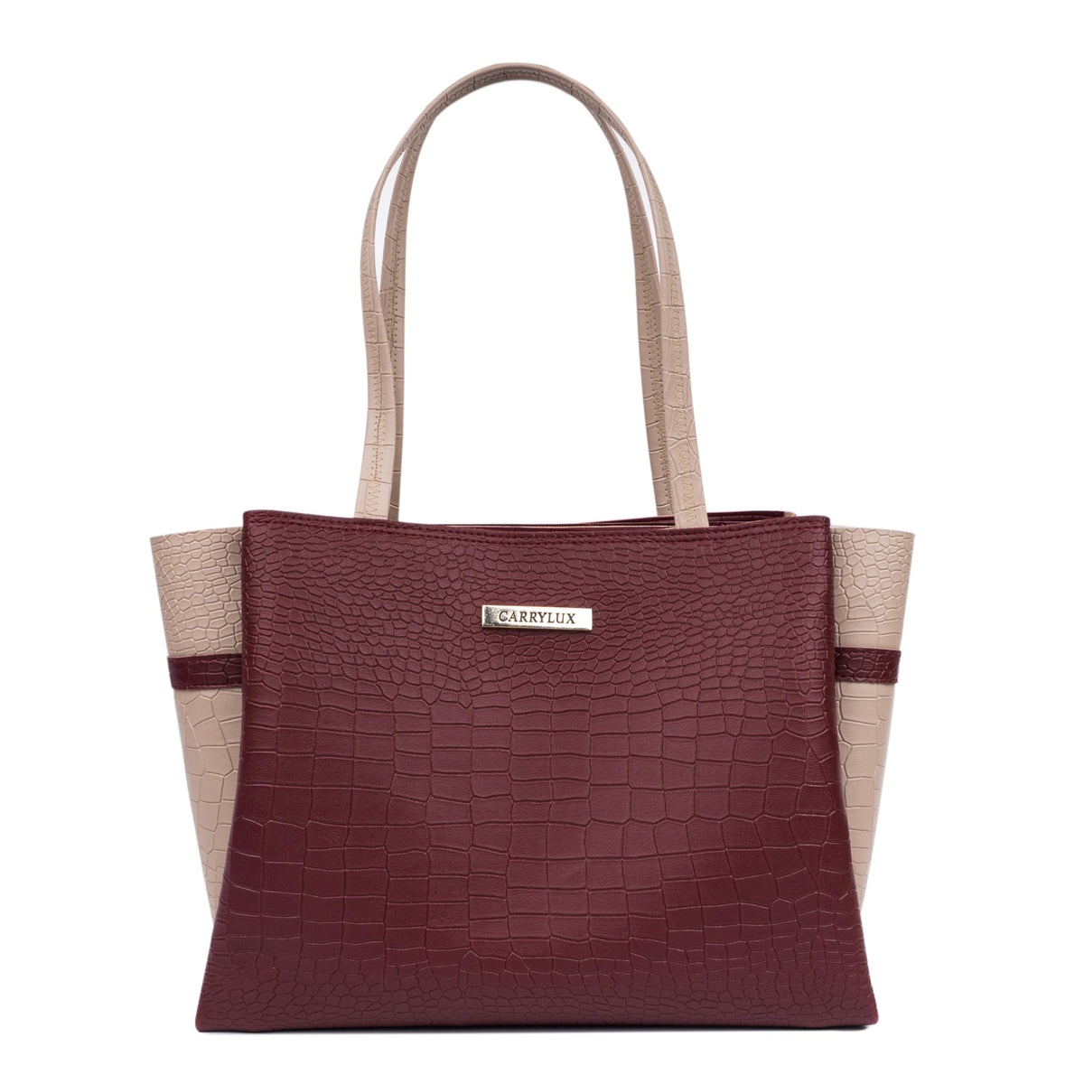 Carrylux Dual Tone Large Capacity Croco Pattern Tote Handbags Purses Shoulder Bag For Womens (Maroon)