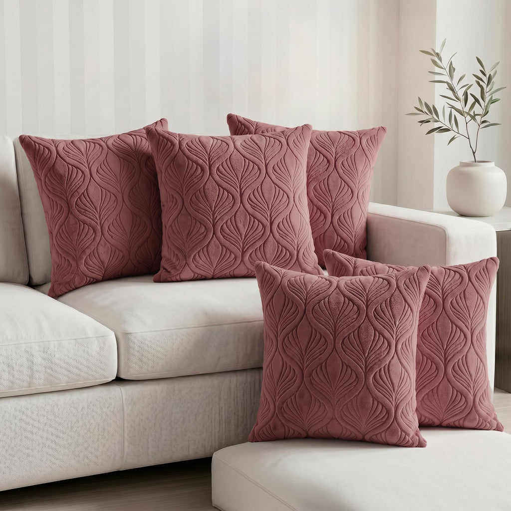 Yellow Weaves Jacquard Cushion Covers | Sofa Cushion Covers | Throw Pillow Cover for Sofa, Couch, Living Room| Removable & Washable | 16x16 Inches, Set of 5 (Wine)