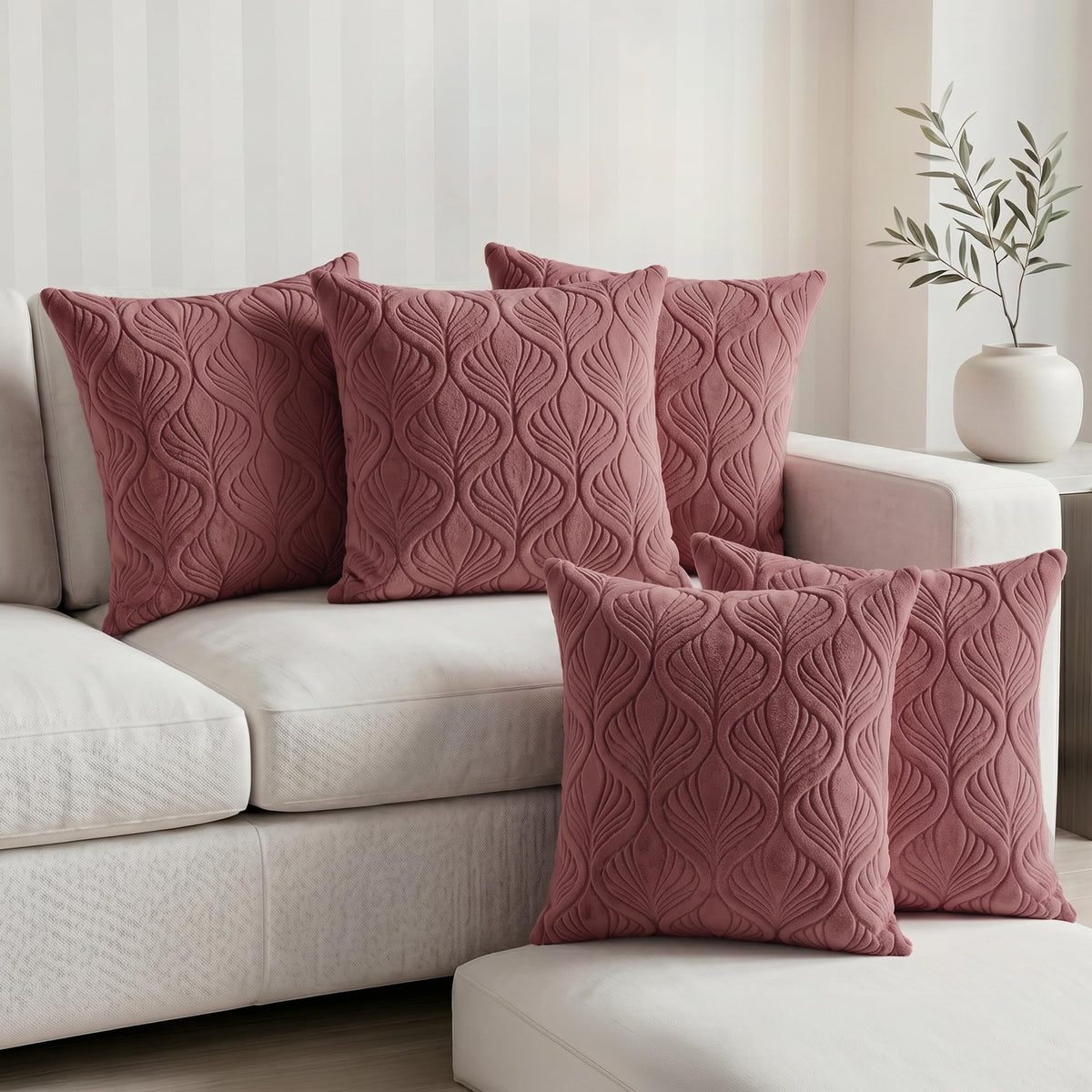 Yellow Weaves Jacquard Cushion Covers | Sofa Cushion Covers | Throw Pillow Cover for Sofa, Couch, Living Room| Removable & Washable | 16x16 Inches, Set of 5 (Wine)