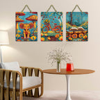 Artvibes Cute Little Elephant Bicycle & Book Wall Art Wooden Art Decoration Item for Home | Festive Decor Art | Wall Sculpture | Scenery | Wall Illustrations | Unique Gift Items (WH_9658N), Set of 3