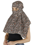 DEEPNYRA - LIVING STYLE Women and Girls Printed Scarf Cum Face Cover Mask Head Neck Face Safety Sun Protection Scarf Mask Head Bandana Wrap Pure Cotton Printed Stole (Grey Paisley)