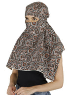 DEEPNYRA - LIVING STYLE Women and Girls Printed Scarf Cum Face Cover Mask Head Neck Face Safety Sun Protection Scarf Mask Head Bandana Wrap Pure Cotton Printed Stole (Grey Paisley)