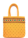srishopify handicrafts Women Handbag Small Size Banjara Traditional MINI Handle Bag handmade Hand Purse Cotton 9x7x3 Inch Size original Beads Thread Work (yellow handbag small)