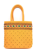 srishopify handicrafts Women Handbag Small Size Banjara Traditional MINI Handle Bag handmade Hand Purse Cotton 9x7x3 Inch Size original Beads Thread Work (yellow handbag small)
