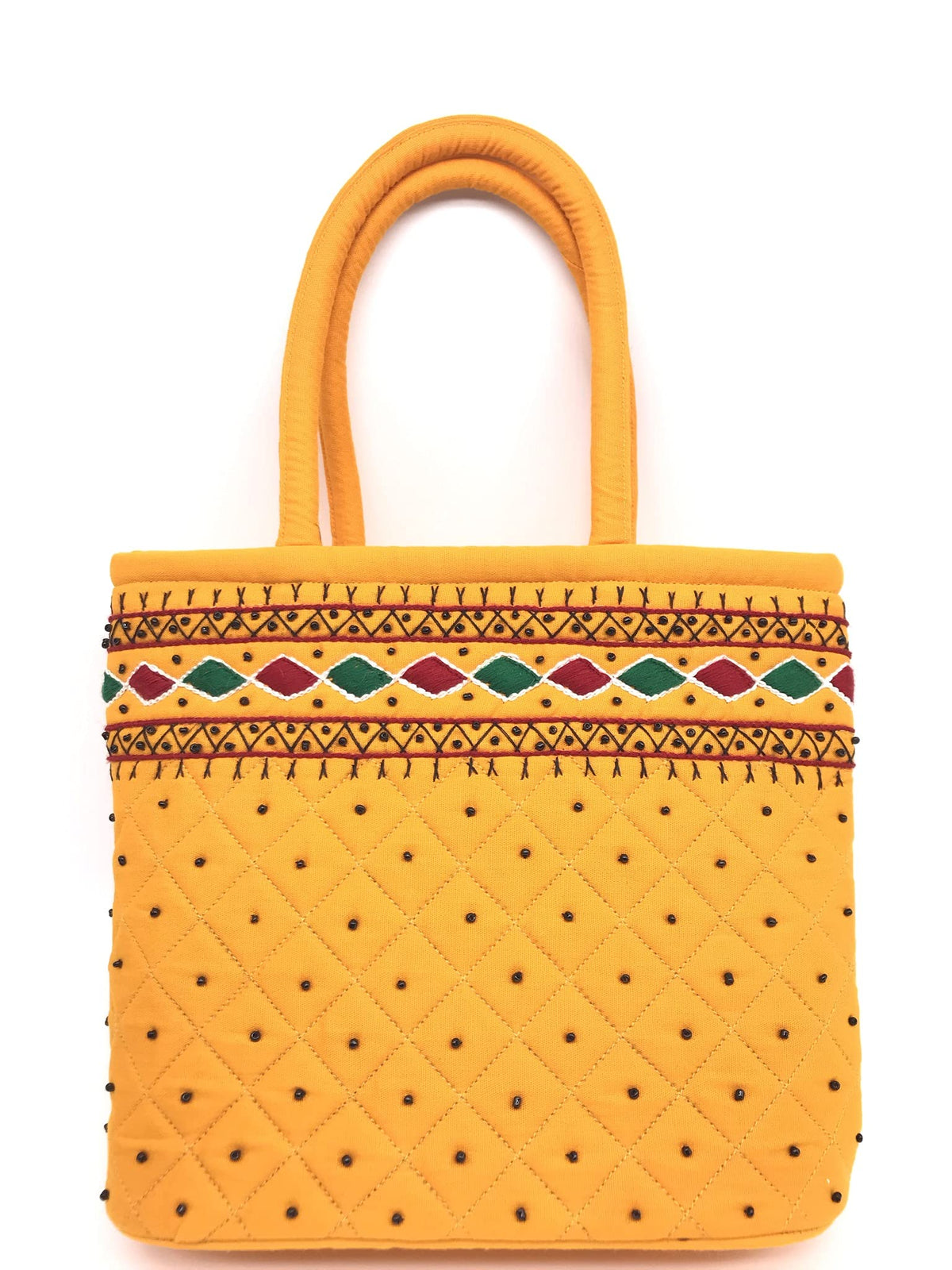 srishopify handicrafts Women Handbag Small Size Banjara Traditional MINI Handle Bag handmade Hand Purse Cotton 9x7x3 Inch Size original Beads Thread Work (yellow handbag small)