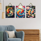 Artvibes Koi Fish Art Home Decorative Wall Art MDF Wooden Wall Hanger for Living Room | Wall Sculpture | Signs & Plaques | Graphic Artwork | Poster | Wall Accents | Unique Gift (WH_96169N), Set of 3