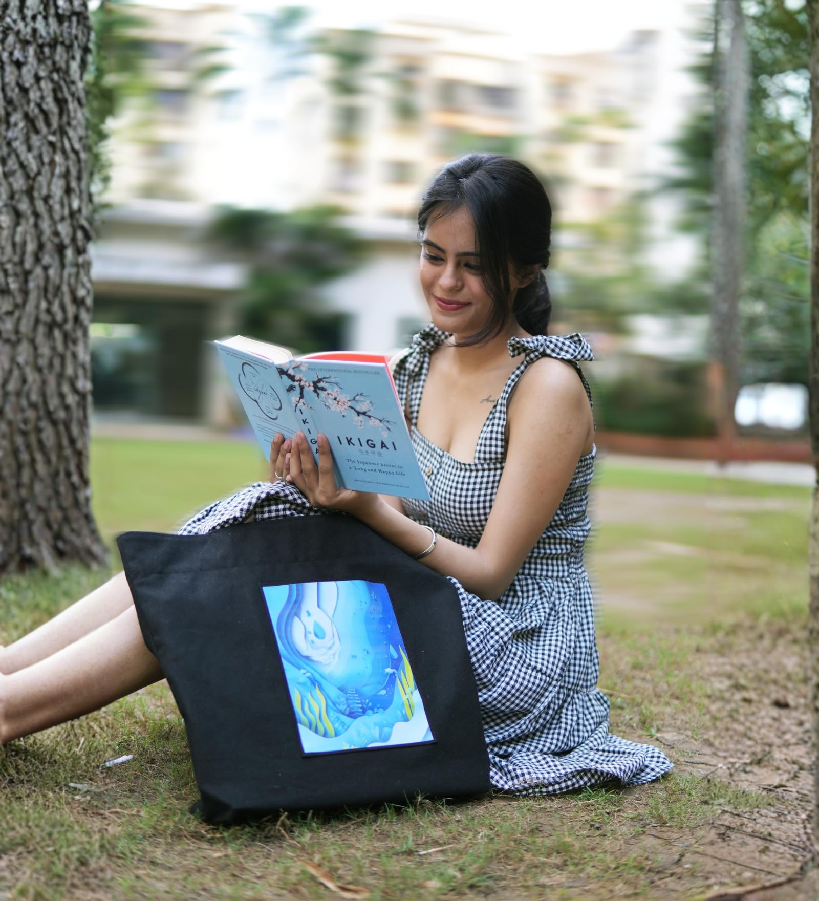 WOTM On The Move Tote | Premium Printed Cotton Canvas Tote Bag with Zipper & Inside Pocket, Stylish Everyday Travel Bag for Work, College, Office, Travel, Shopping (Save Water)
