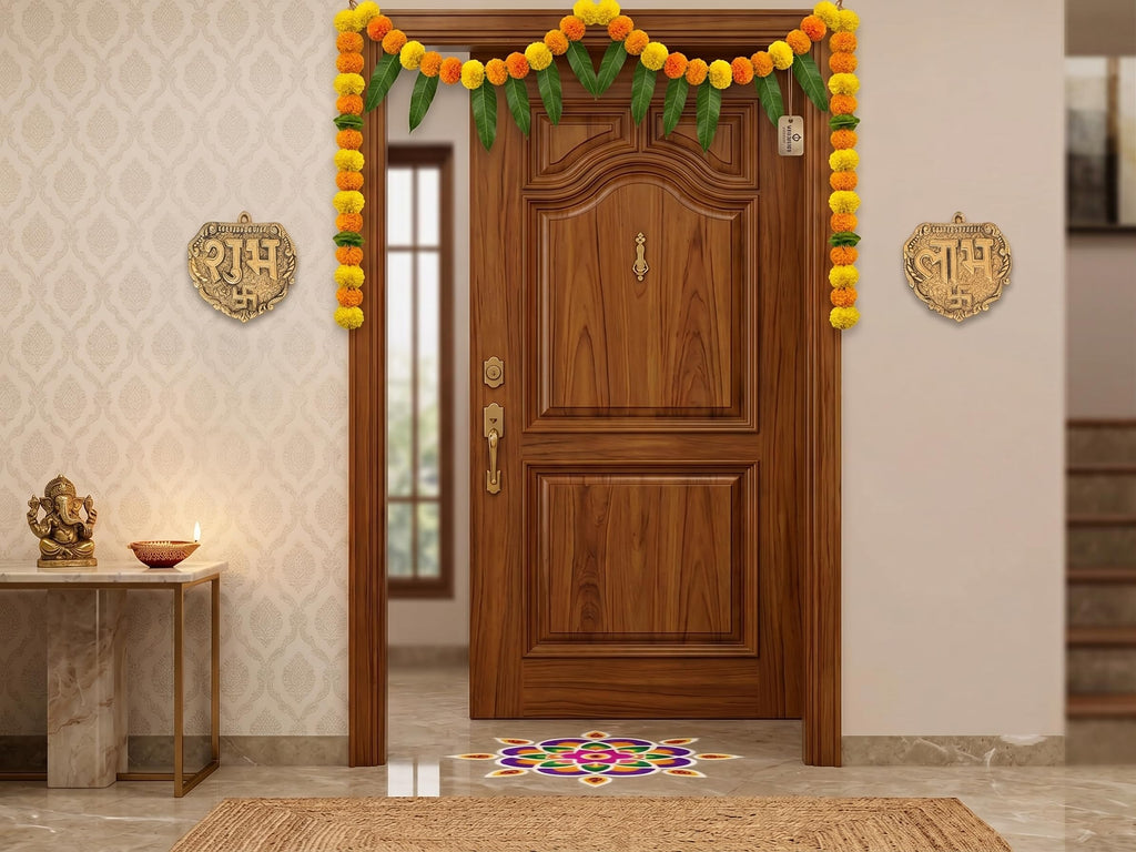Kridaykraft Metal Shubh Labh Wall Hanging, Golden, Decorative Door Hanging, Swastik Design, 11 cm, 80 gm