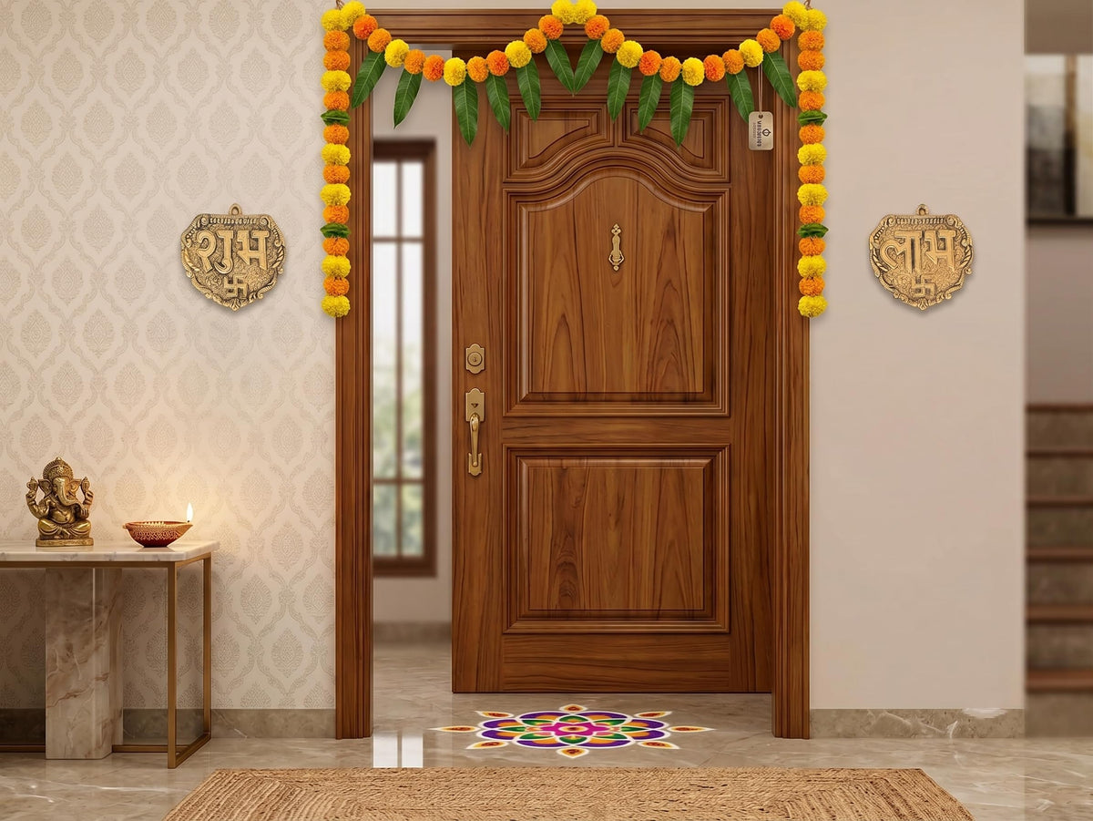 Kridaykraft Metal Shubh Labh Wall Hanging, Golden, Decorative Door Hanging, Swastik Design, 11 cm, 80 gm