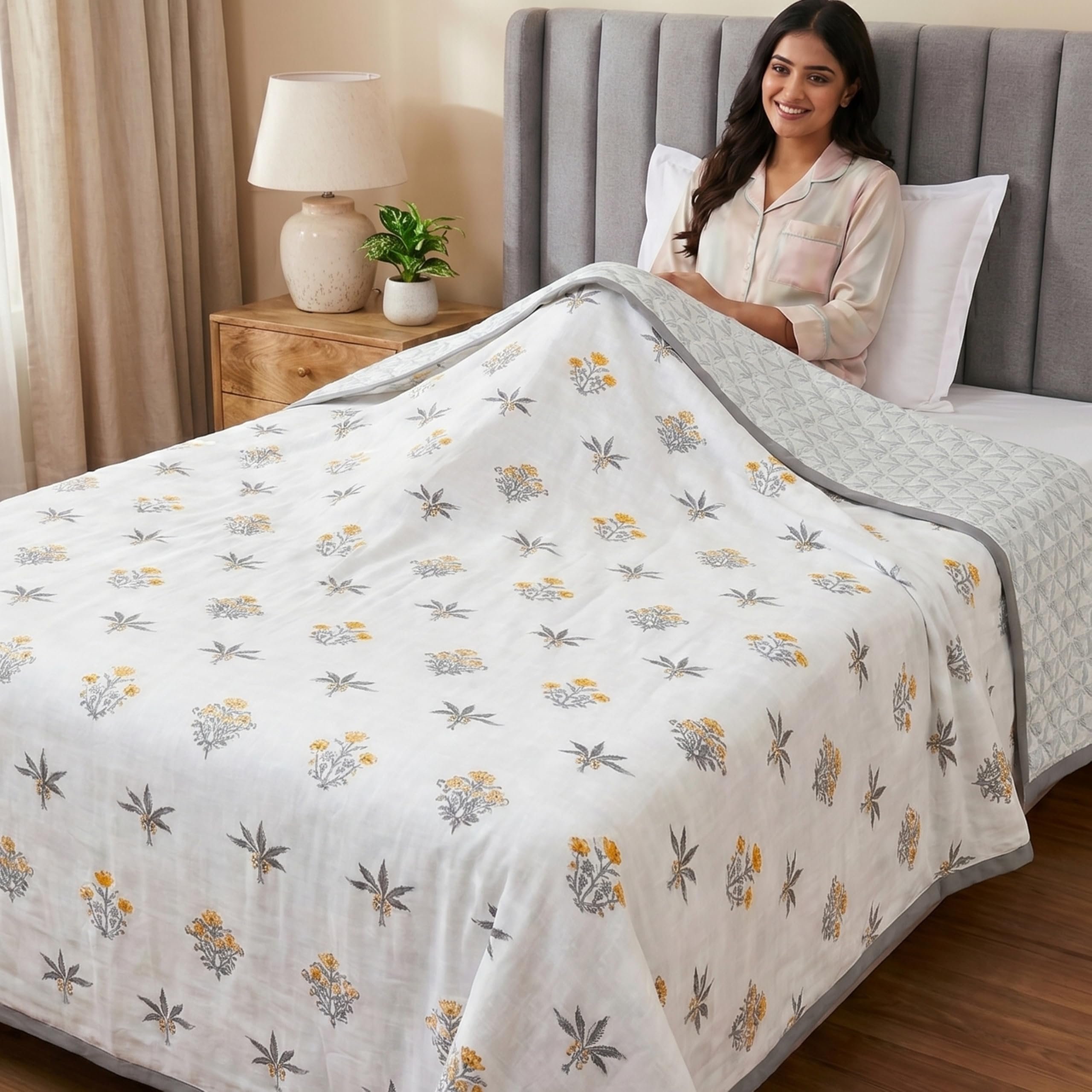 Mafatlal Sparsh Single Bed Cotton Dohar, 150 GSM Malmal Cotton, Reversible AC Blanket, Ultra-Soft & Breathable Cotton Blanket for All-Season Use, 58 x 88 Inch, Mist Grey Kafalo