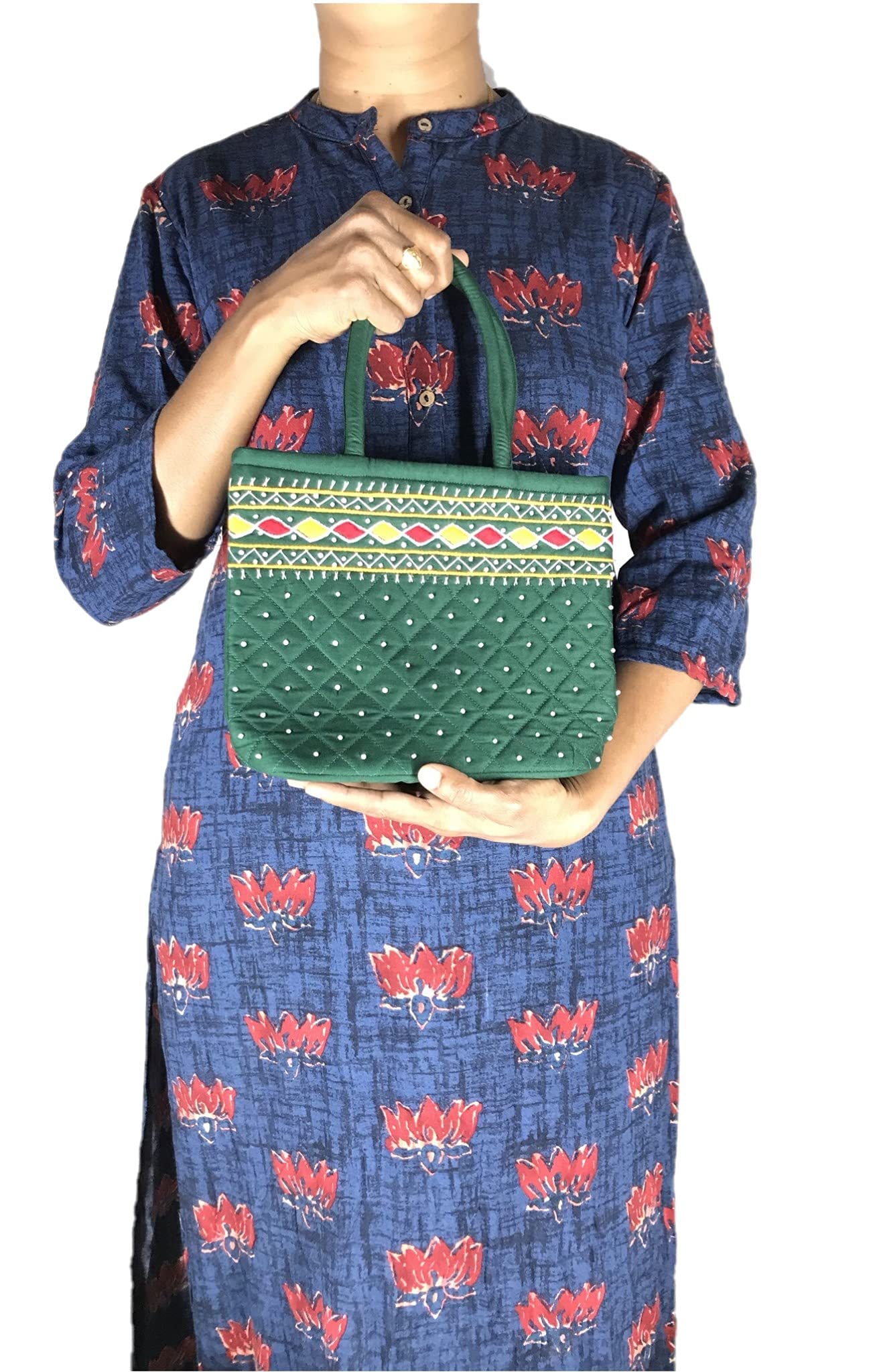 srishopify handicrafts MINI hand bags small size stylish Banjara Traditional Mini Hand carry bag Purse Cotton handmade 9x7x3 Inch (original Beads and Thread Work Purse)