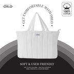 HOUSE OF ORLO Premium Cotton Waffle Quilted Tote Bag, Large Spacious Handbag for College, Office, Work, Travel, Shopping & Daily Use - White