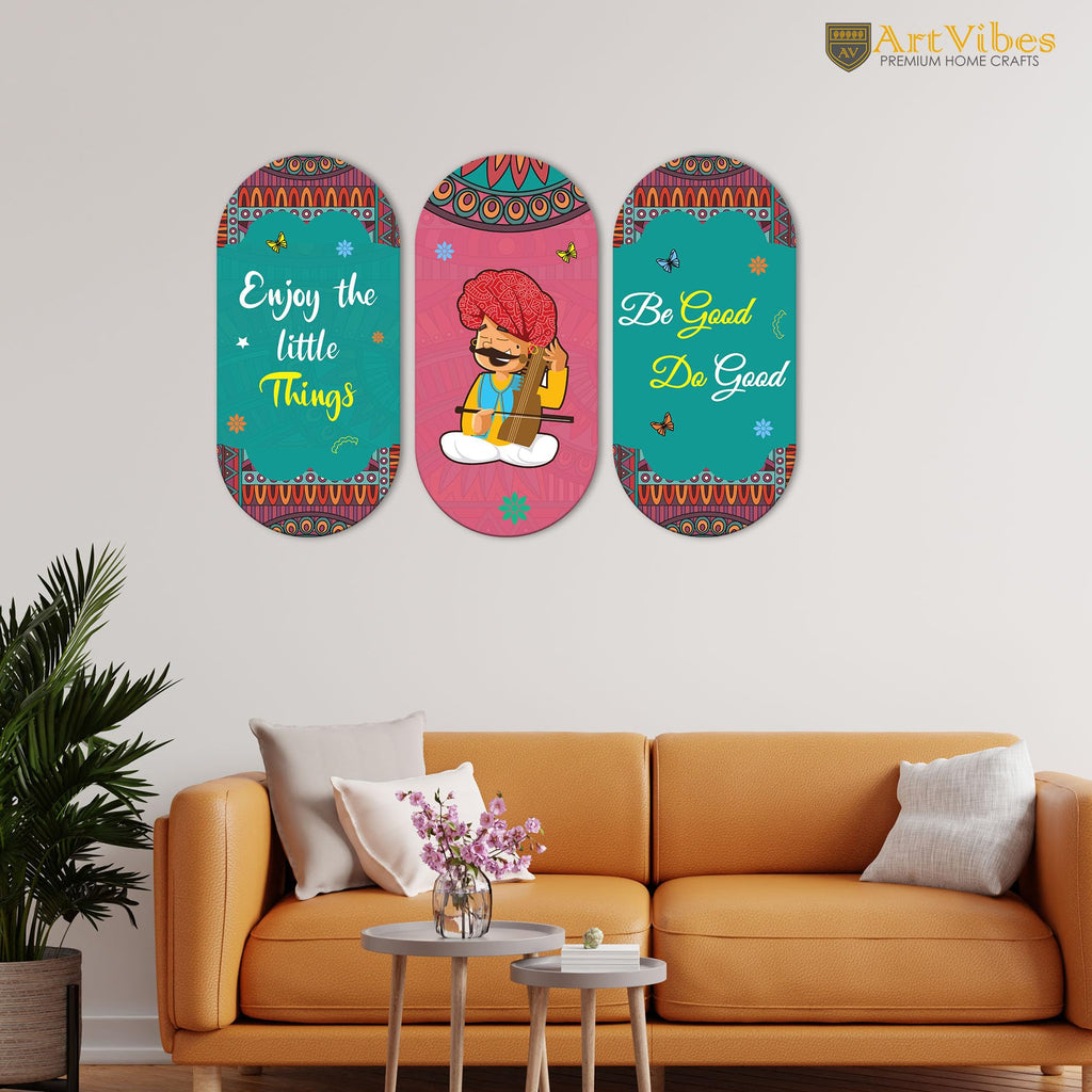 Artvibes Enjoy Little Things Positive Quotes Wooden Wall Hanger for Home | Office | Living Room | Gift | Modern Decoration Items | Kitchen Wall Decor | Artworks (WH_9021N), Set of 3