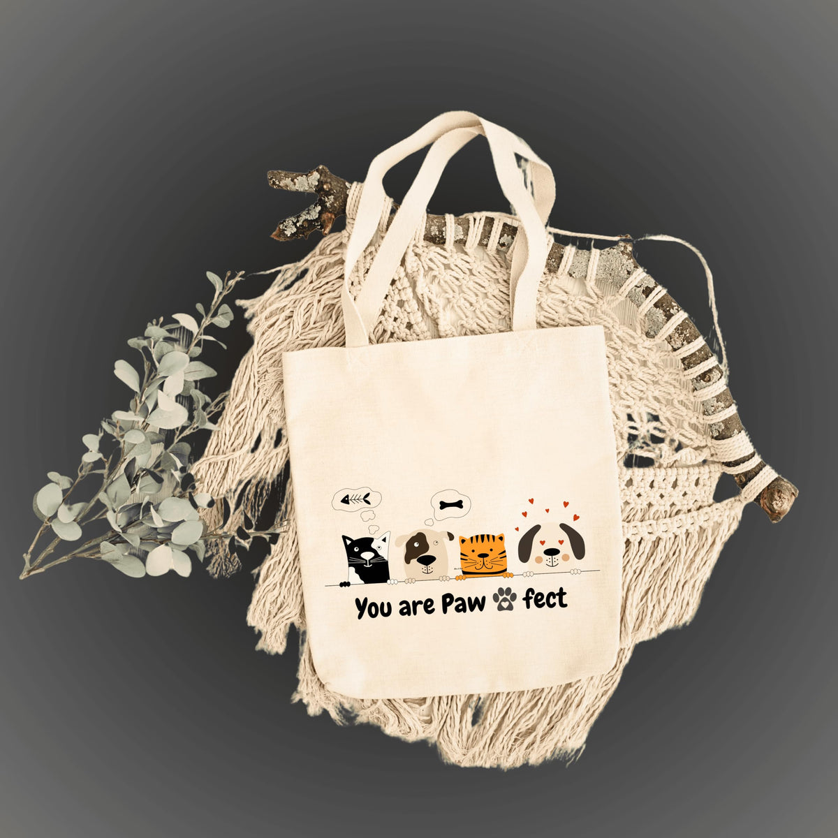 snapiq COTTON 350 GSM Canvas Tote Bag for Women and Girls Thick Fabric with Zipper (Beige, Pawfect)