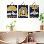 Artvibes Shrinath Ji & Cow Pichwai Art Decorative MDF Wooden Wall Art for Home | Spiritual Decor Items | Religious Wall Art | Wall Poster | Ethnic Wall Decor | Gift Items (WH_96140N), Set of 3