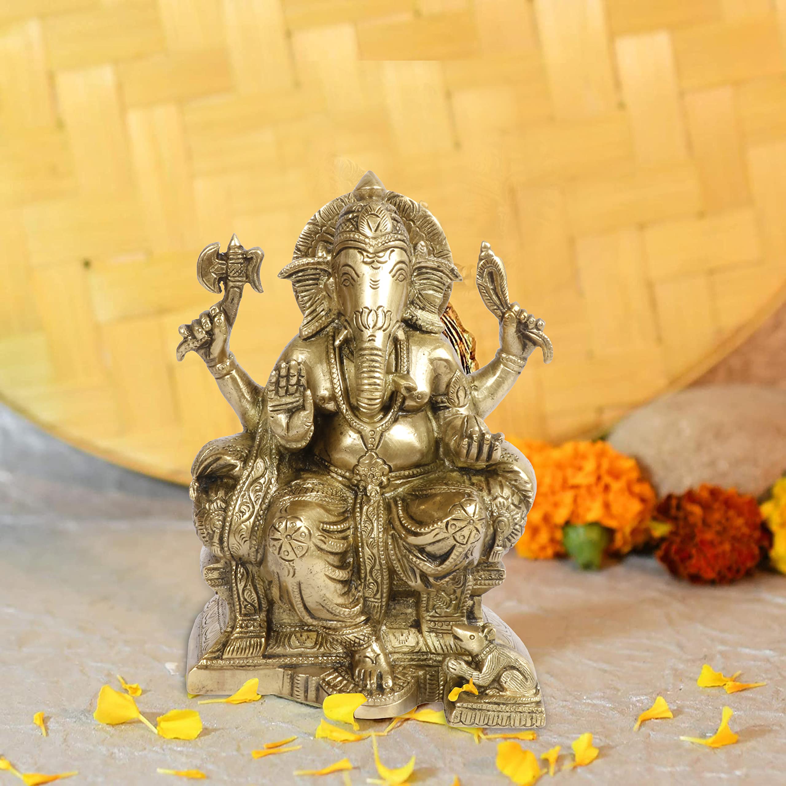 ARTVARKO Brass Ganesh Ganesha Statue Mangalkari Ganpati Idol Murti for Home Décor Showpiece Office Mandir Gift 6.5 Inch