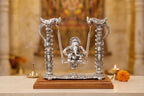 KridayKraft Aluminium Lord Ganesha on Parrot Jhula Idol | Silver Oxidized Finish Decorative Showpiece for Home Decor, Temple, Living Room, Office & Festive Gifting.
