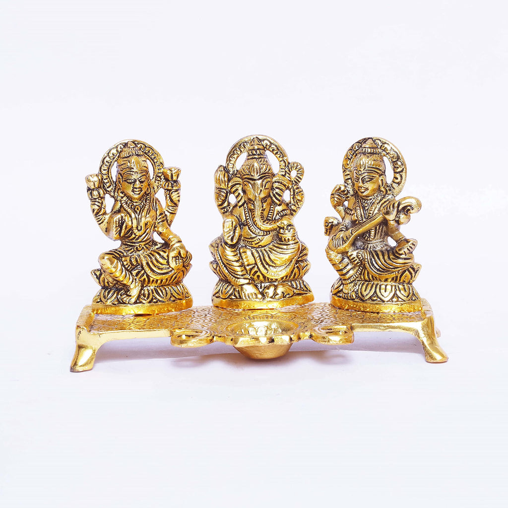 KridayKraft Laxmi Ganesha Saraswati Murti,LGS Metal Statue with Diya,Showpiece Figurines