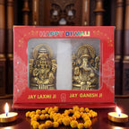 KridayKraft Metal Laxmi & Ganesh Idol Pair – Gold-Finish Mini Statues (7.5 cm × 4 cm Each), 160 g – Auspicious Home Puja Decor & Diwali Gift