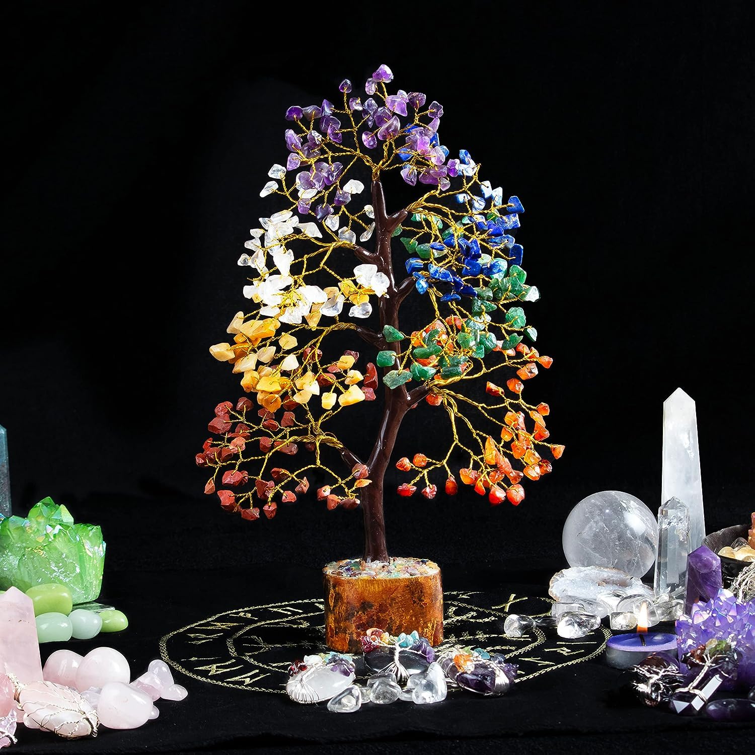 FIRSTRAY® Seven Chakra Natural Healing Gemstone Crystal Tree Bonsai Fortune Money Tree Good Luck Wealth & Prosperity Showpiece Home Decor Items Crystals Decoration | (F28)