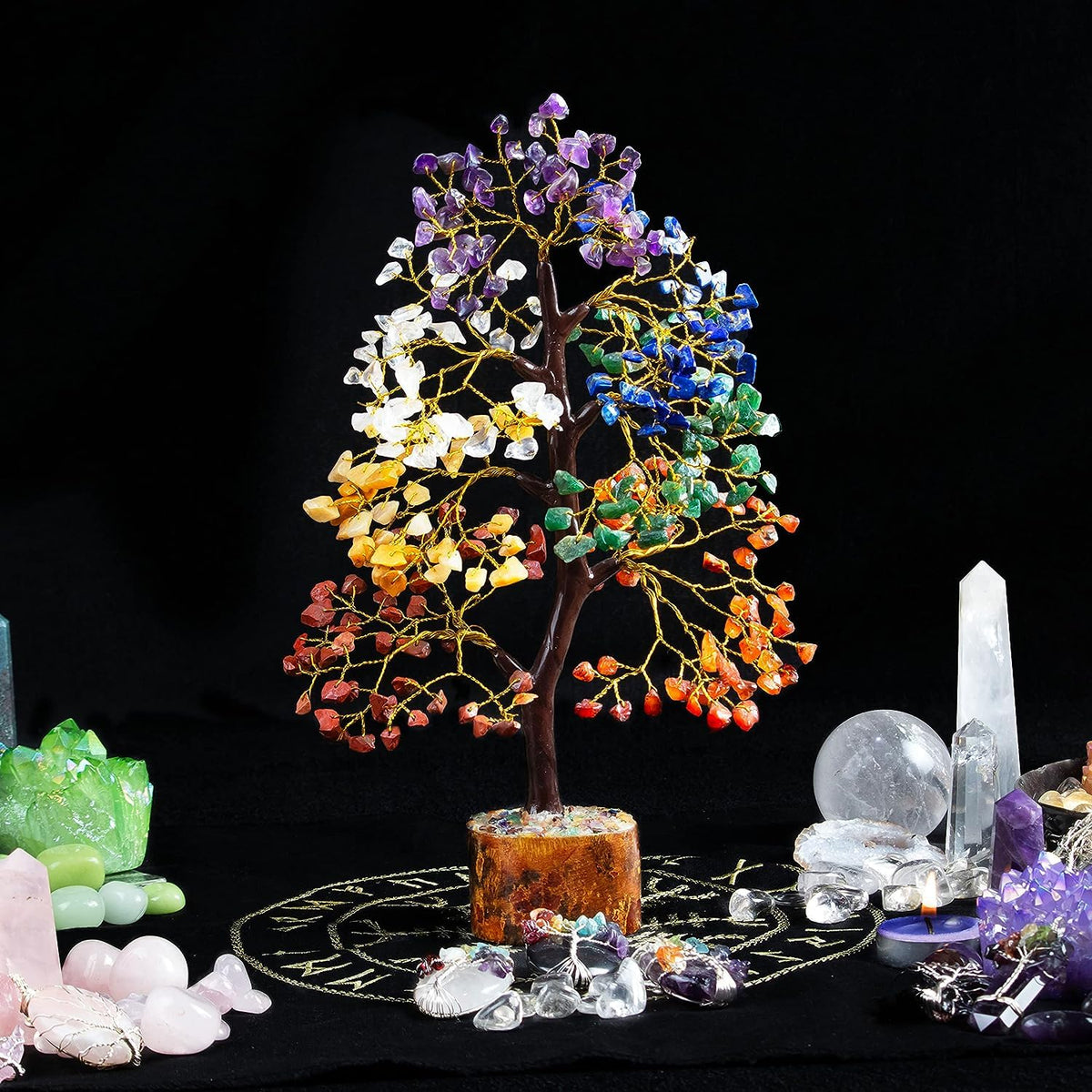 FIRSTRAY® Seven Chakra Natural Healing Gemstone Crystal Tree Bonsai Fortune Money Tree Good Luck Wealth & Prosperity Showpiece Home Decor Items Crystals Decoration | (F30)