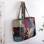 Ravaiyaa - Attitude is everything Patchwork Quilted Tote Bag Women Reversible Shoulder Bag Cotton Carry Bag Multipurpose Tote Bags (Multi)
