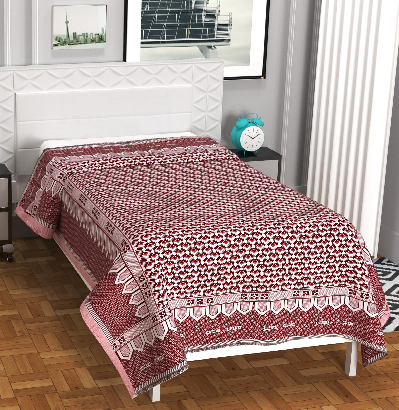 RVS DECOR Solapur Chaddar Single Bedsheet | Premium Floral 300 TC Cotton Chaddar | Soft, Durable,Elegant & Long-Lasting Comfort. Size (90 x 60) (Red1) Kafalo