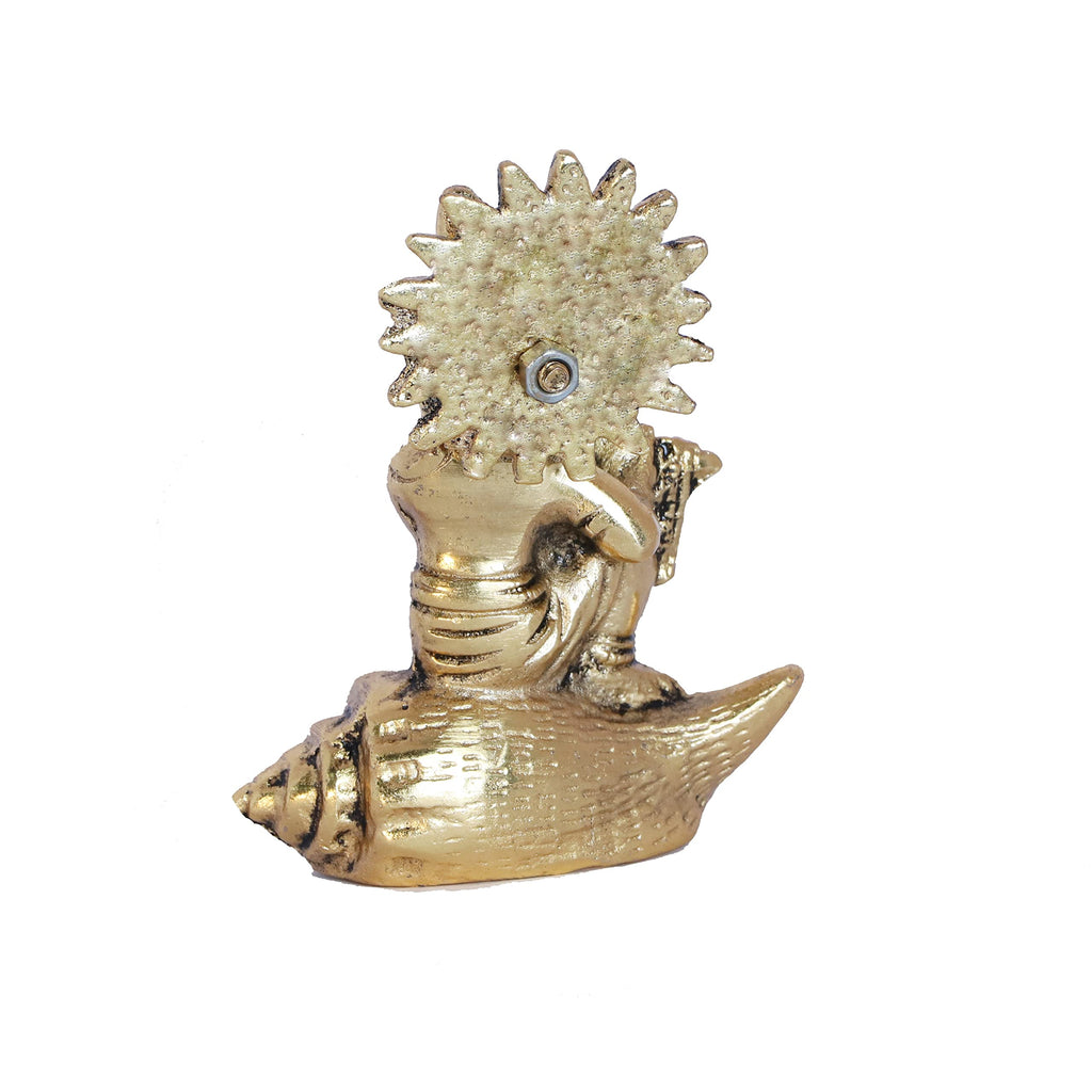 KridayKraft Lord Krishna On Shankh Metal Statue Bal Laddu Gopal Murti Playing Flute Decorative Showpiece for Pooja Room Home Office Decor Religious Idol Figurine for Study Table & Gifting Purpose