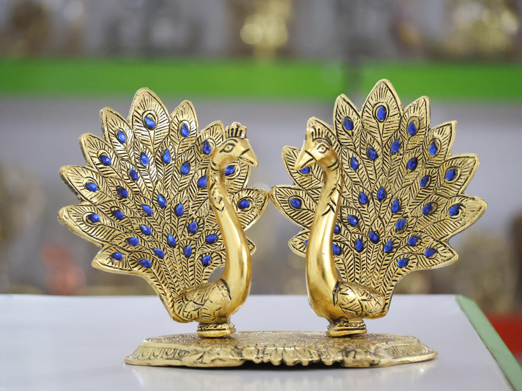 KridayKraft Double Peacock Metal Statue, Lovers Peacock Couple, Animal Showpiece Figurines, Feng Shui as Table Top Figurine for Living Room, Office, Bedroom, Decorative