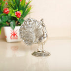 KridayKraft Peacock Metal Statue Idol Decorative Showpiece Feng Shui As Table Top Figurine for Living Room Bedroom Home Office Décor for Decoration & Gifting Purpose (Silver)