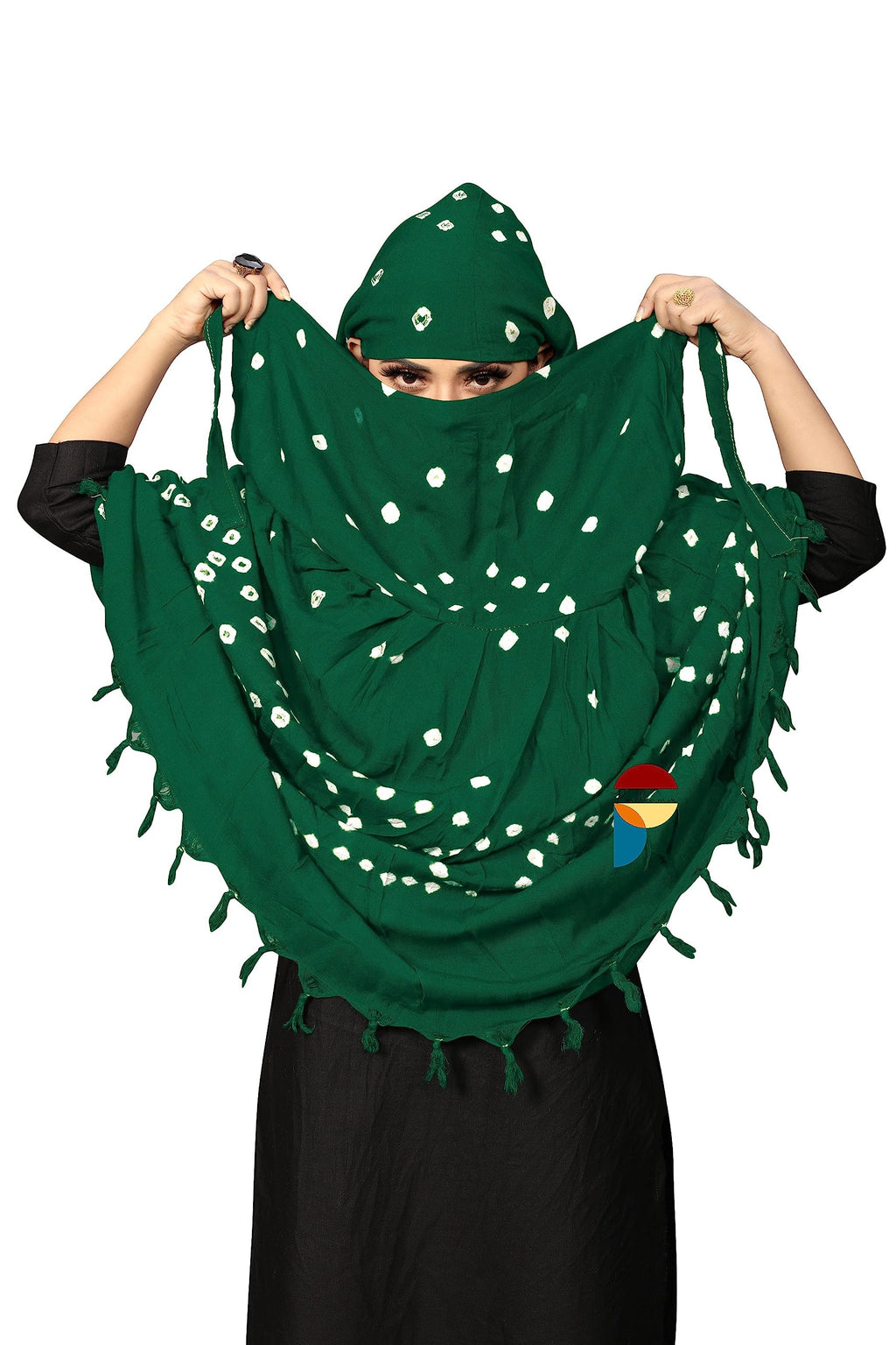 PRACHARAN Women Cotton Stylish Hand Printed Scarf, Anti Pollution Full face Scarf With UV Sun Rays Protection Scarves for Women and Girls (Green)
