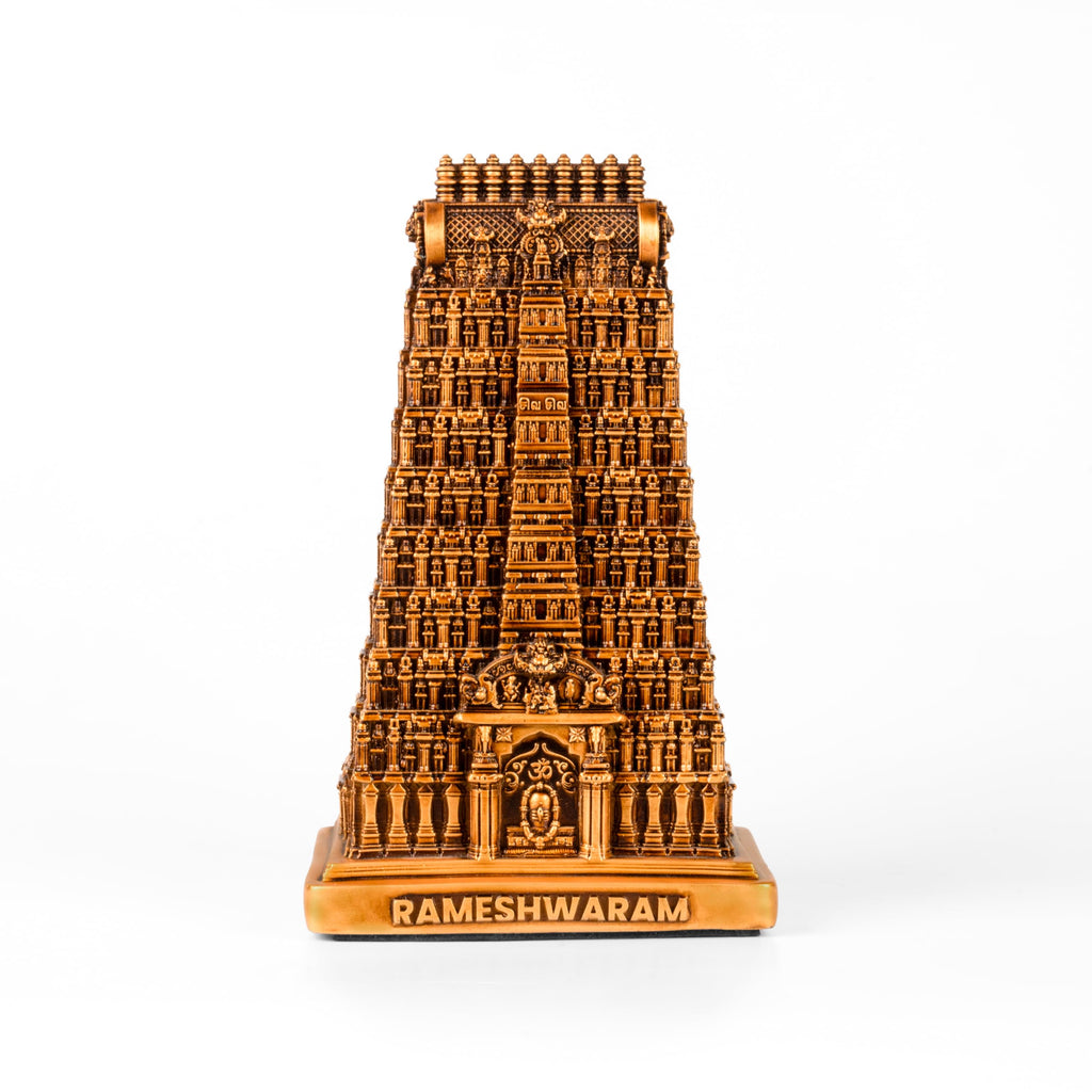 Artarium Rameshwaram Temple Miniature Statue – Shiva Lingam Model, Ramanathaswamy Mandir Idol, Sacred South Indian Temple Decor for Home/Office, Puja Gift, (Resin, Height- 9 Inch, Antique Finish)