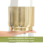 BEHOMA Fluted Gold Metal Planter with Stand