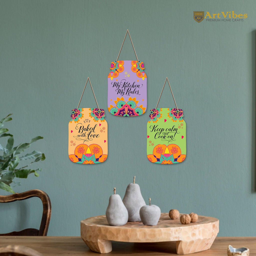 Artvibes My Kitchen My Rules Quotes Wall Hanger for Home Decor | Gifts | Wall Art | Decoration Wooden Hanging Items | Kitchen Wood Design | Quotes Decor Items | Decorative Artworks (WH_8915N)