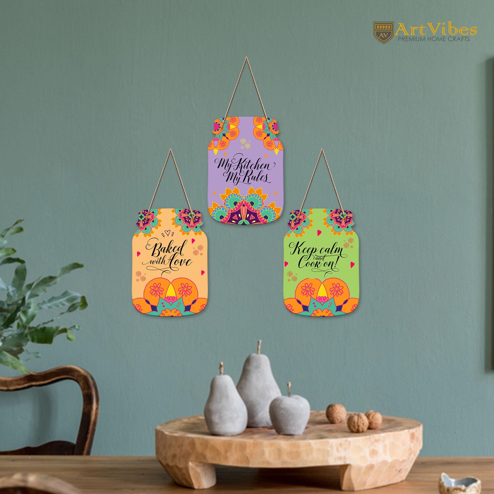 Artvibes My Kitchen My Rules Quotes Wall Hanger for Home Decor | Gifts | Wall Art | Decoration Wooden Hanging Items | Kitchen Wood Design | Quotes Decor Items | Decorative Artworks (WH_8915N)