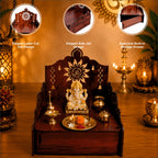 WRAPPING STUDIO Wooden Wall Mounted Home Temple for Pooja | Brown Laminated MDF Mandir with Om Cutwork Design | Decorative Prayer Shelf for Home, Office & Living Room (9 inch)