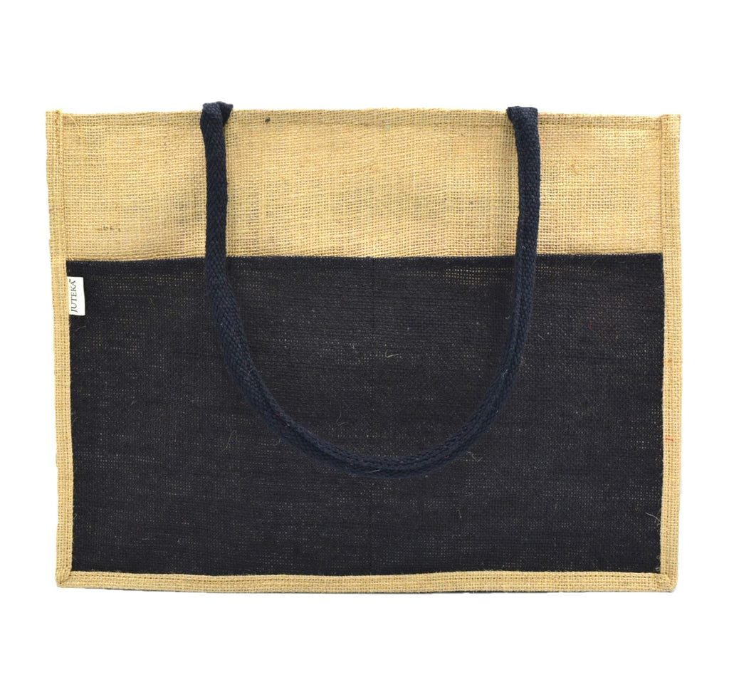 JUTEKA Multicolor spacious Jute Bag with Zipper Closure, Full Size Front Pocket and Large Handles…