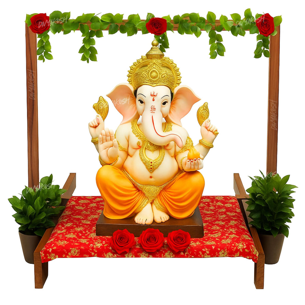 Divyakosh Wood Mandir Foldable Backdrop Stand for Ganpati, Navratri, Durga Pooja, Ideal for Home Mandir and Office As Backdrop Frame, Festival Decoration Item (30X24 Inch)