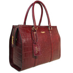 VELORIA VAULT Vanessa Tote Bag, Croc-Embossed Full-Grain Genuine Leather, Detachable Strap, Curved Handles for Women (Cherry)