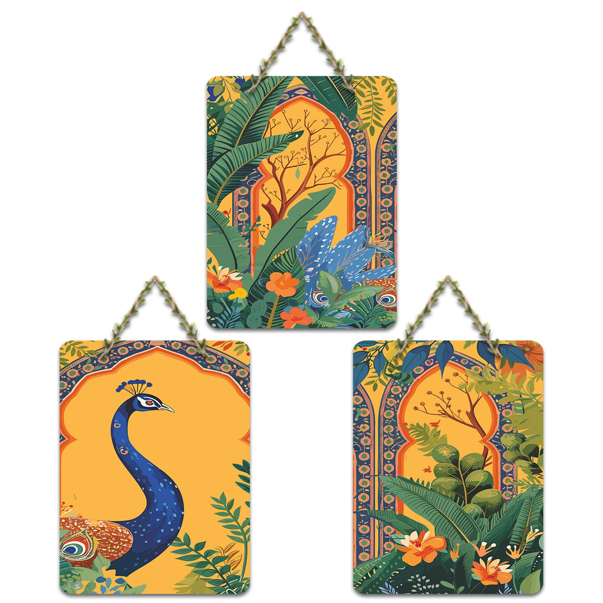 Artvibes Mughal Wall Art Decorative Wall Art MDF Wooden Wall Hanger for Living Room | Wall Sculpture | Signs & Plaques | Wall Accents | Graphic Artwork | Poster | Ideal Gifts (WH_96138N), Set of 3