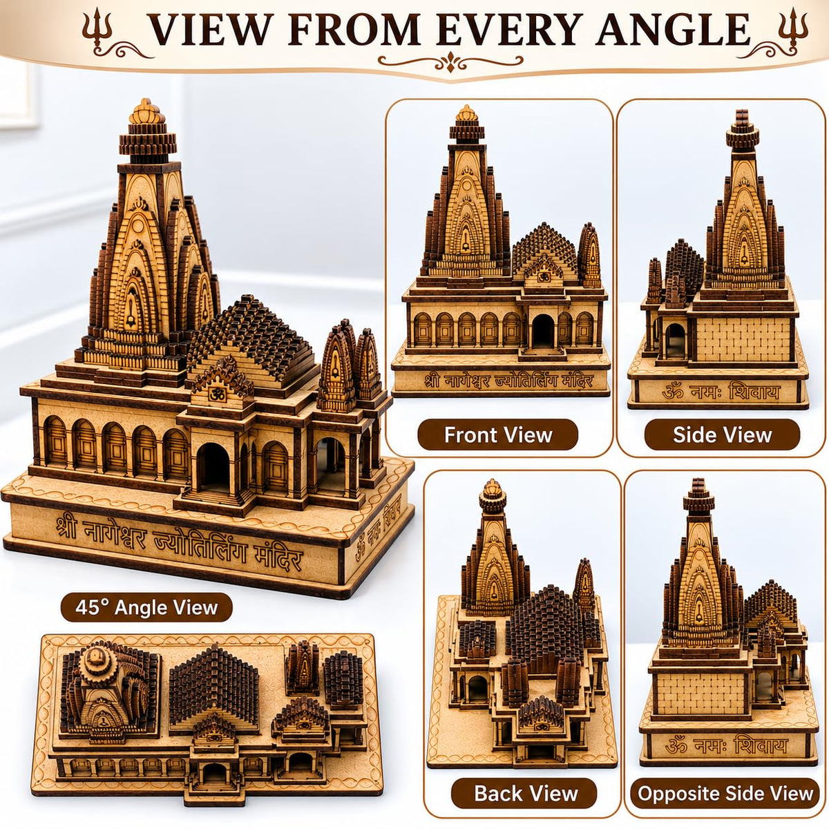 Premium Shri Nageshwar Jyotirling Temple Wooden Model 4 Inch