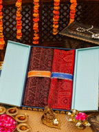 Pashmoda His and Her Gift Set of Jamawar Shawls With Wooden Gift Box