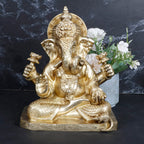 ARTVARKO Brass Lord Ganesha Murti in Blessing Posture Sitting with Modak Ganesh Bhagwan Idol Ganpati Metal Statue for Home Office Entrance Decor Pooja Marriage Gift 9 Inches